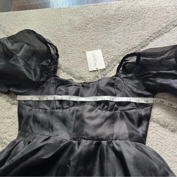 MIKA & GALA I’VE GOT SUNSHINE PUFF SLEEVE MINI DRESS BLACK Medium new - Picture 9 of 12